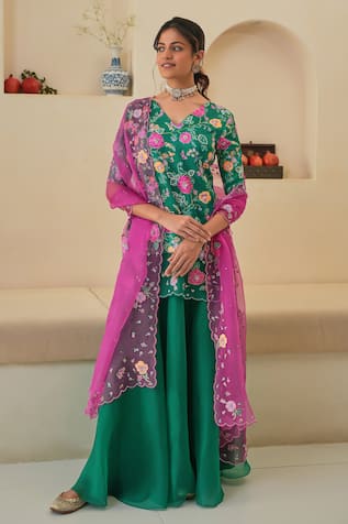 Pita Nila Seri Hand Embroidered Kurta Lehenga Set 