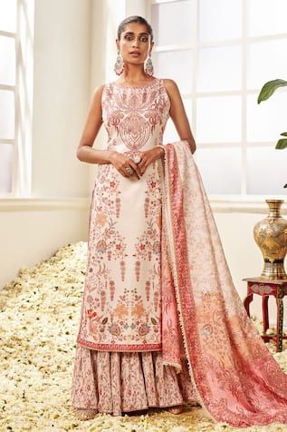 LASHKARAA Mughal Floral Print Kurta Sharara Set 