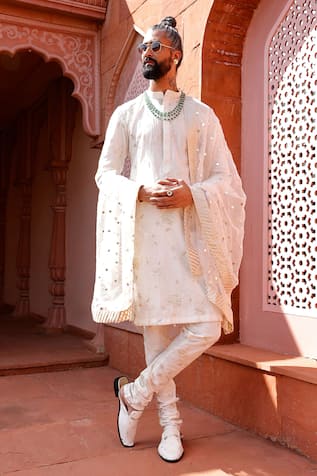 Ranbir Mukherjee Calcutta Floral Jaal Embroidered Kurta Churidar Set 