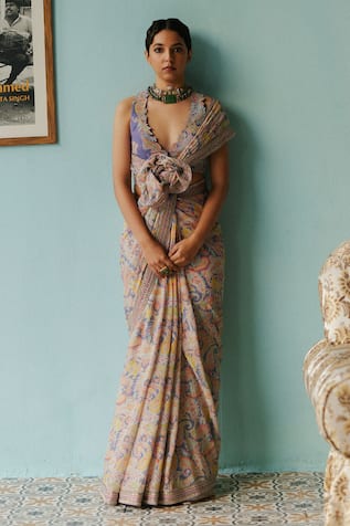 Mrunalini Rao Saranya Paisley Print Saree With Blouse 