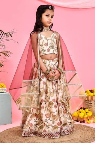 Yuvrani Jaipur Chanderi Floral Print Embroidered Lehenga Set 