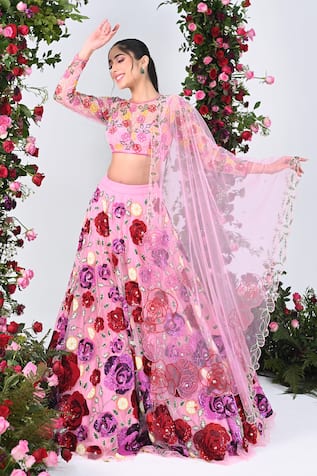 KIRAN KALSI Sequin Gulaab Garden Bridal Lehenga Set 