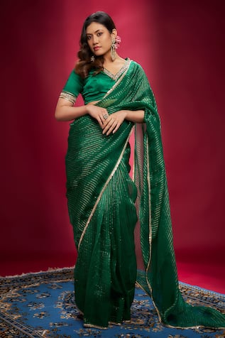 Ranbir Mukherjee Calcutta Gota Striped Saree With Blouse 