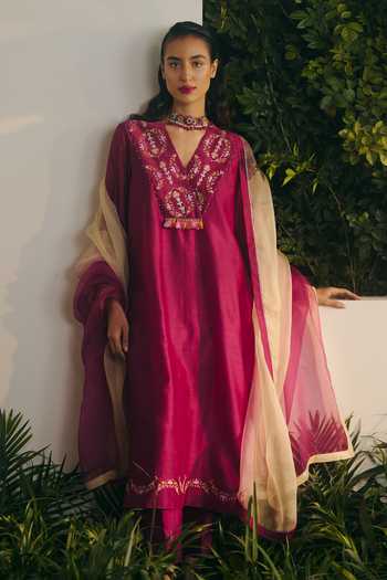Shikha Mehta Bela Overlap Panel Embroidered Kurta Pant Set 