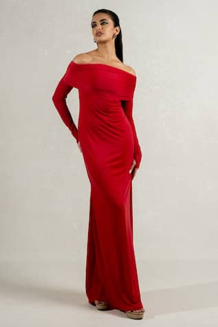 Pinup By Astha Off Shoulder Drapped Gown 