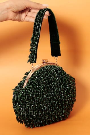 THE TAN CLAN Rosa Crystal Beaded Fringe Embellished Potli Bag 