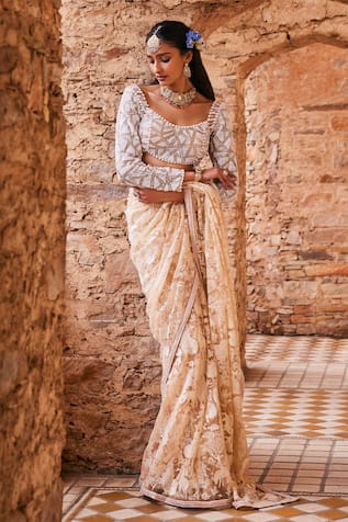 The Royaleum Tasnim Net Embroidered Saree Set 