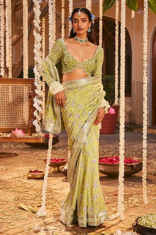 The Royaleum Ivat Floral Embellished Saree Set 