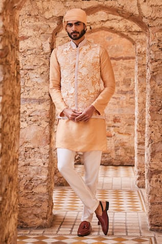 The Royaleum Floral Embroidered Bundi Kurta Set 