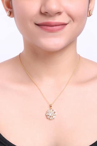 Gold Plated Moissanite Polki Earrings & Pendant Set 