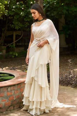 Saniya Sharma Plain Ruffled Pre-Draped Saree Set 