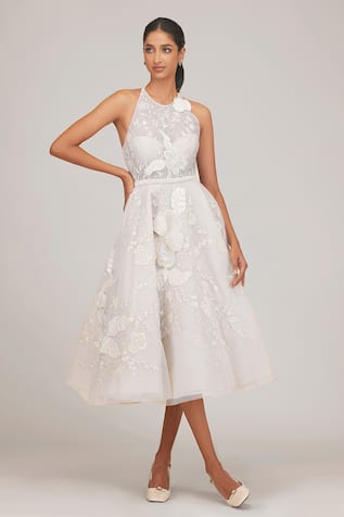 Shriya Som Hand Embroidered Midi Dress With Belt 