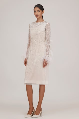 Shriya Som Feather & Beads Embroidered Midi Dress 