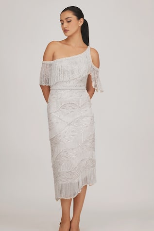 Shriya Som Hand Embroidered One-Shoulder Midi Dress 