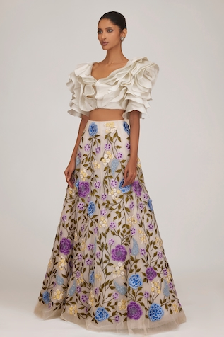 SHRIYA SOM Draped Top & Embroidered Skirt Set