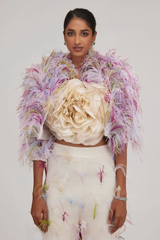 SHRIYA SOM Feather Hand Embroidered Cropped Jacket 