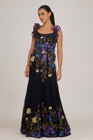 SHRIYA SOM 3-D Applique Embellished Fishtail Gown