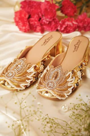 5Elements Lotus Motif Embellished Mule Heels 