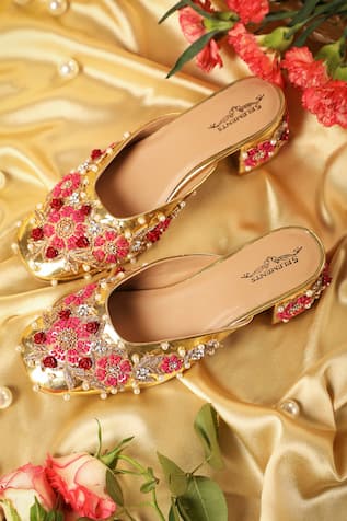 5Elements Bloom Floral Embroidered Mule Heels 