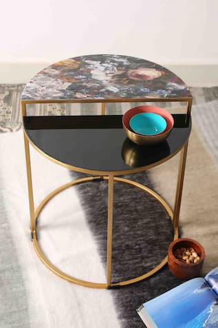 Flower Enameled Nesting Table Set 