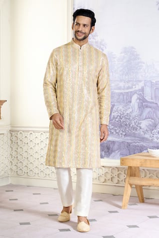 Kasbah x AZA Chevron Sequin Embroidered Kurta With Pant 