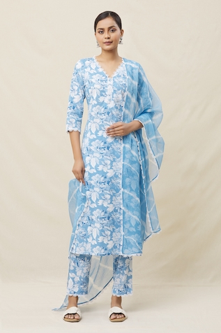 Adara Khan Floral Print Straight Kurta Pant Set