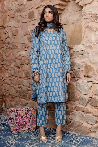 Gulabo Jaipur Kayal Tulip Handblock Print Kurta Set 