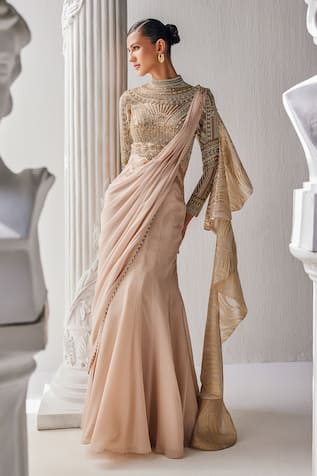 Mandira Wirk Shimmer Chiffon Pre-Draped Saree Gown 