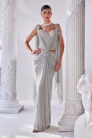 Mandira Wirk Crinkled Pre-Draped Saree Set 