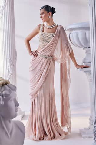 Mandira Wirk Beadwork Pre-Draped Saree Set 