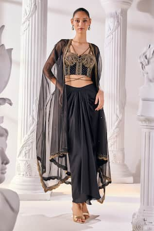 Mandira Wirk Sequin & Cutdana Work Draped Skirt Set 