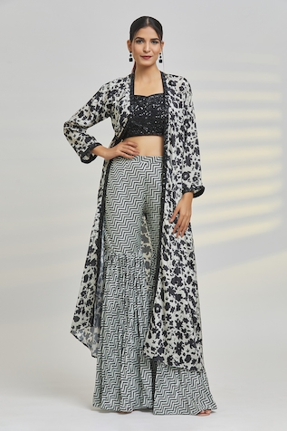 Samyukta Singhania Abstract Print Jacket Sharara Set