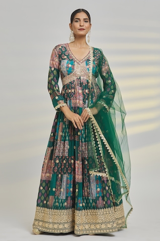 Samyukta Singhania Moroccan Floral Tile Print Anarkali With Dupatta