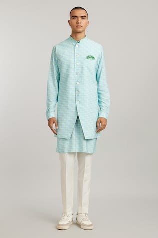 BUBBER COUTURE Salvadore Cathedral Print Sleeveless Sherwani Jacket 