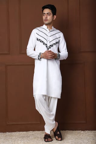 Thread Embroidered Kurta With Pathani For Kids