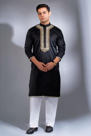 Siyahi Zari Leather Arch Embroidered Kurta With Pant 