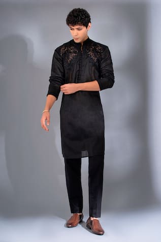 Musk Rose Embroidered Kurta Set For Kids