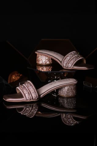 Elviraa By Pranali A Oswal Rhinestones Embellished Puffy Strap Heels 