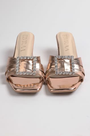 Elviraa By Pranali A Oswal Metallic Stone Embellished Buckle Heels 