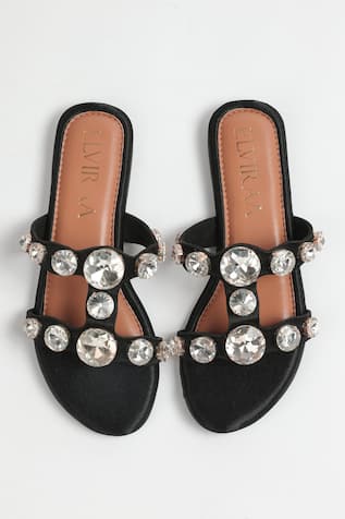 Elviraa By Pranali A Oswal Stone Embellished Strap Flats 