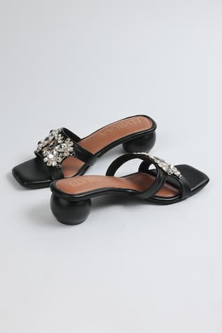 Elviraa By Pranali A Oswal Stone Embellished Round Block Heels 