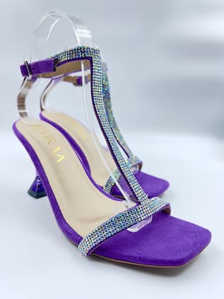 Elviraa By Pranali A Oswal Rhinestone Embellished T-Strap French Heels 