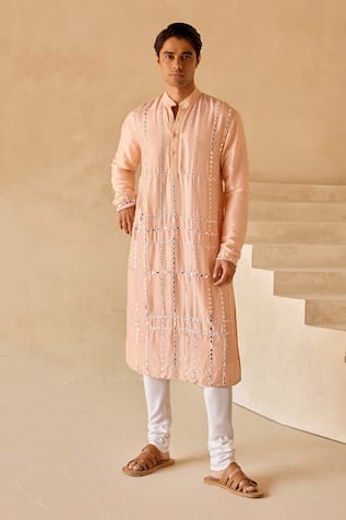 Twenty Nine Mirror Embroidered Straight Kurta & Churidar Set 