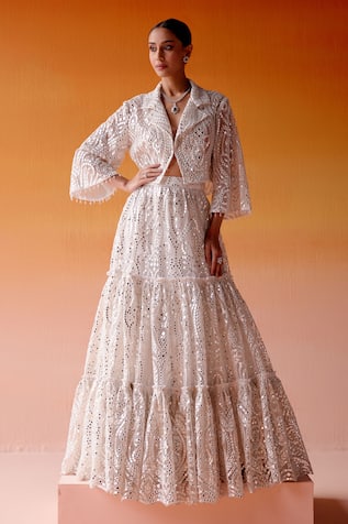 Twenty Nine Three Tiered Mirror Embellished Lehenga & Jacket Set 