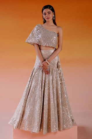 Twenty Nine Conical Mirror Embellished Kalidar Lehenga & Blouse Set 