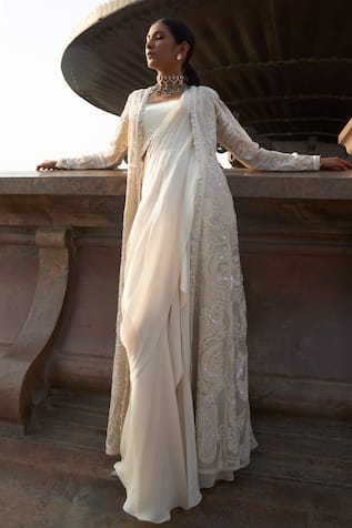 Ridhima Bhasin Ewaaz Pre-Draped Saree Set With Embroidered Jacket 