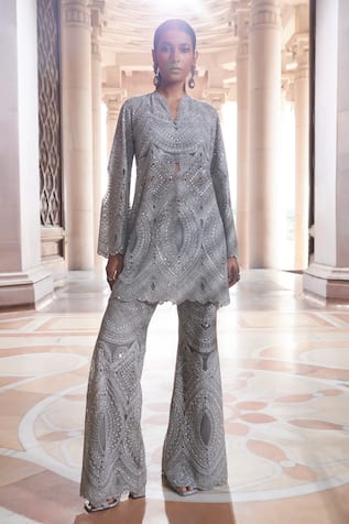 Ridhima Bhasin Dahlia Geometric Embellished Top & Flared Pant Set 