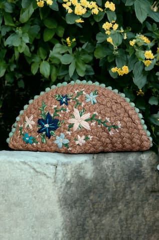 DHAAGA LIFE Brunnera Bloom Half Moon Embroidered Clutch 