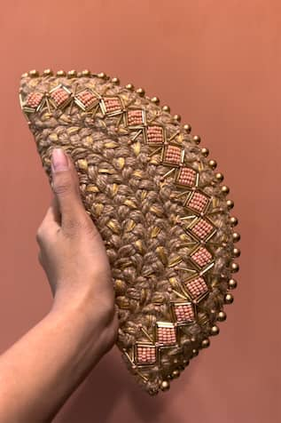 DHAAGA LIFE Half Moon Beads Embellished Clutch 