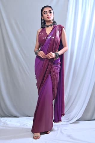 Mirkashi Embellished Bead Tasselled Pre-Draped Saree With Blouse 